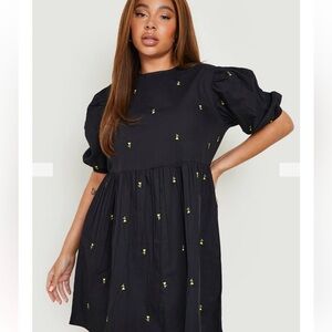 Adorable Black Cotton Dress with Yellow Embroidered Flowers Size 2X